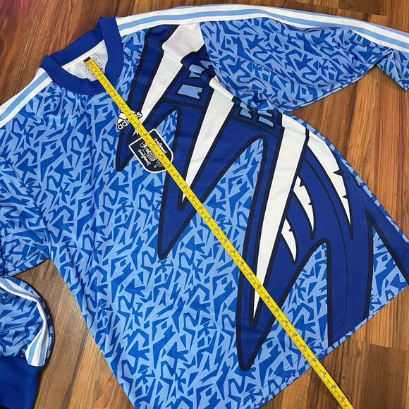 Men’s M Loose Fit Adidas Spain Icon Long Sleeve Goalkeeper Jersey Bahia Blue - Picture 8 of 9